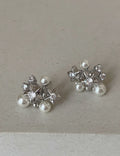 Star Pearl Rhinestone Stud Earrings — silver earrings