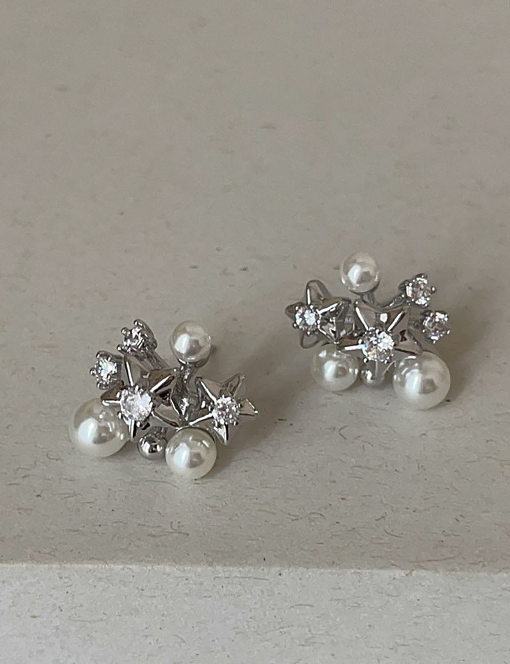 Star Pearl Rhinestone Stud Earrings — silver earrings