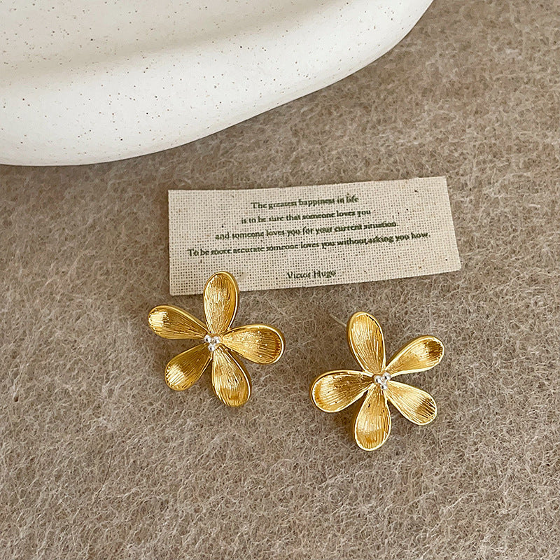 Oversized 3D Floral Studs in Gold Plate — earrings, view 2