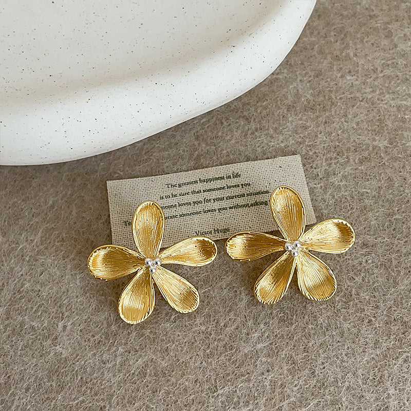 Oversized 3D Floral Studs in Gold Plate — earrings, view 3