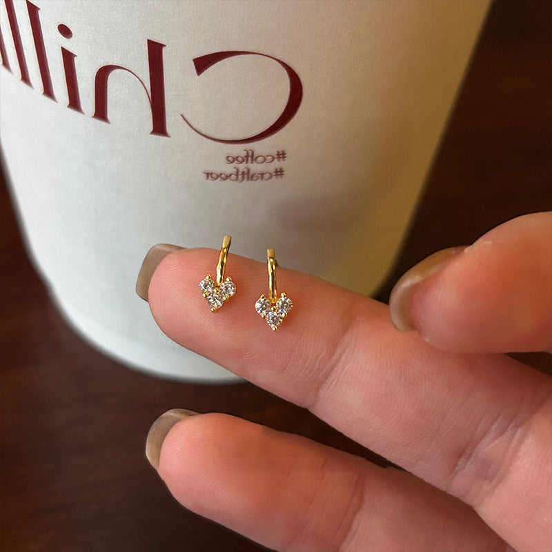 Heart Shape Rhinestone Stud Earrings — gold earrings, view 4