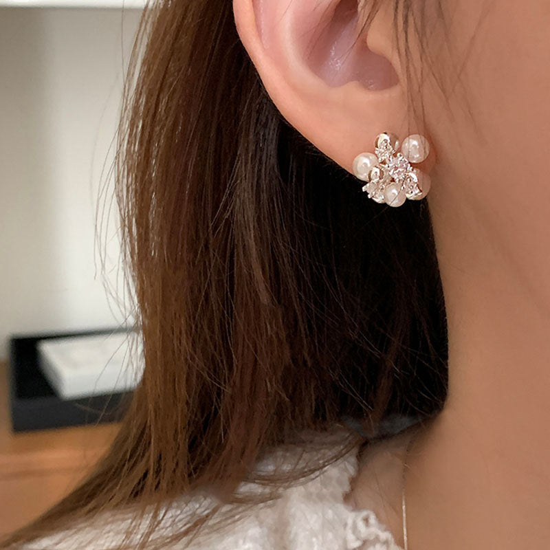 Pearl Floral Ball Stud Earrings — earrings, view 4