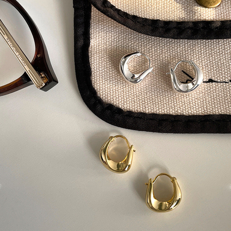 Irregular Gold Plated Hoop Earrings — earrings, view 3