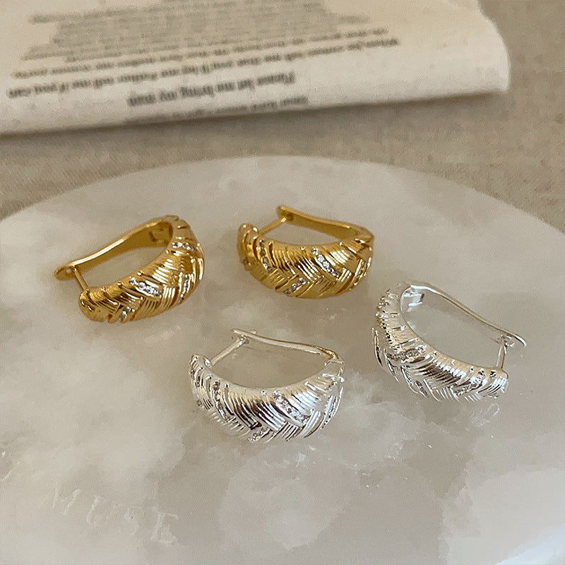 Woven Rhinestone Hoop Earrings — earrings, view 2