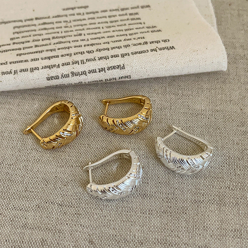 Woven Rhinestone Hoop Earrings — earrings, view 3