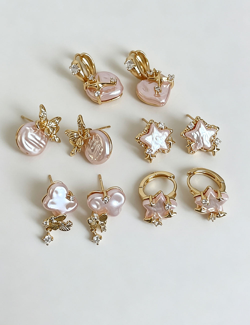 Pink Pearl Star Hoop Earrings — gold earrings