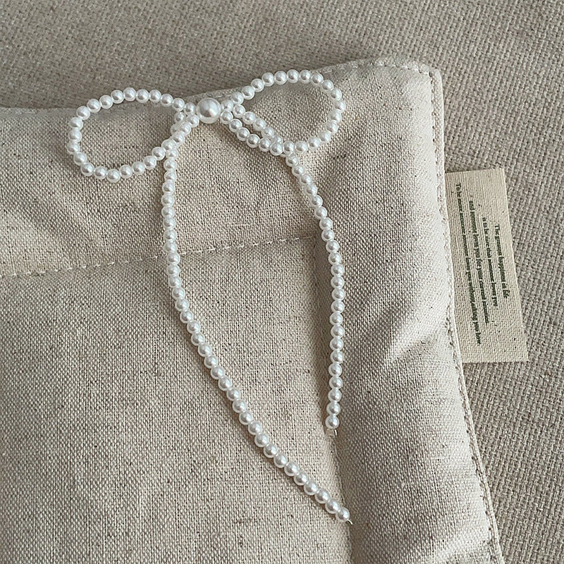 Large Pearl Bow Knot Dangle Earrings — white earrings, view 3