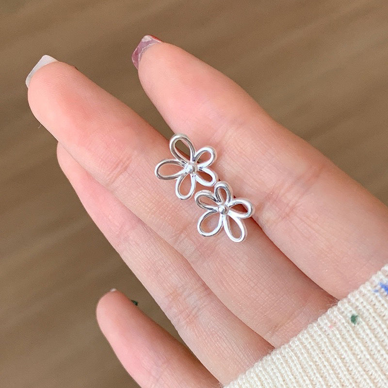 Fine Hollow-Out Flower Stud Earrings — silver earrings, view 2