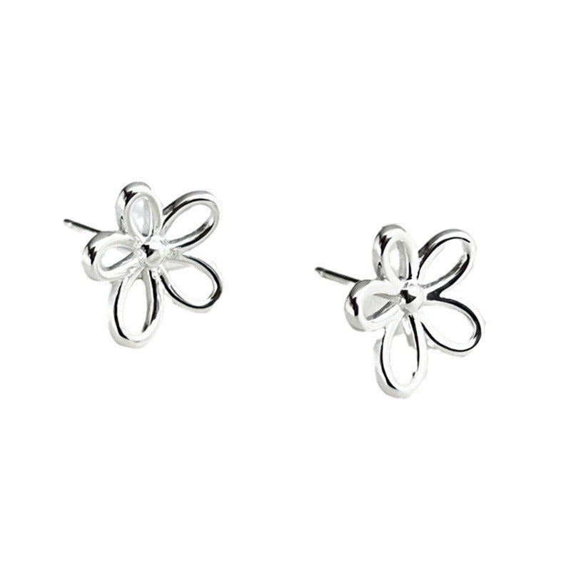 Fine Hollow-Out Flower Stud Earrings — silver earrings, view 4