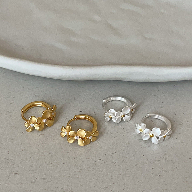 Zirconia Floral Hoop Earrings — earrings, view 3