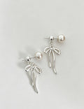 Pearl Bow Knot Tassel Studs — silver earrings