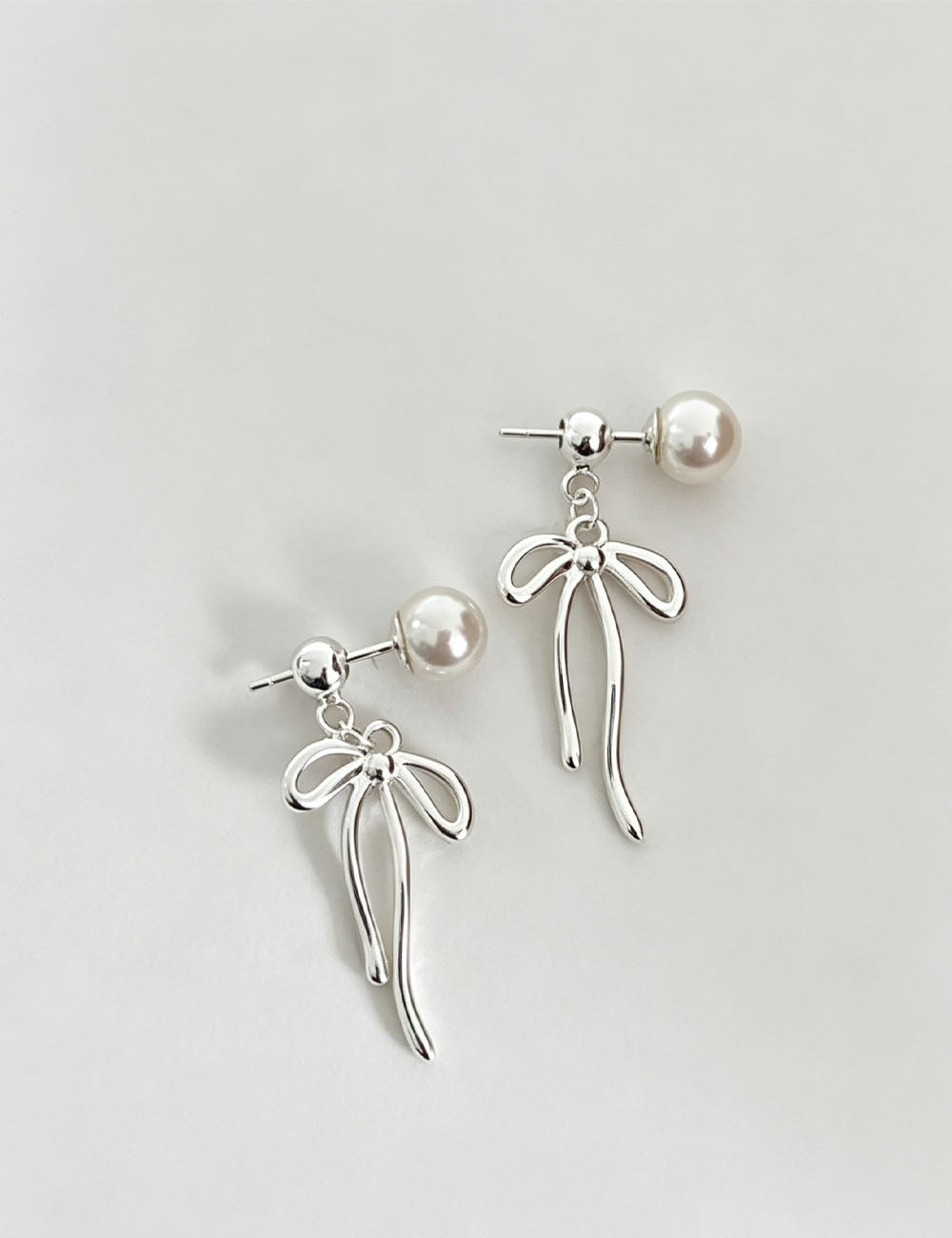 Pearl Bow Knot Tassel Studs — silver earrings