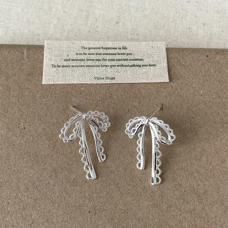 Bow Knot Cubic Zirconia Studs — silver earrings, view 5