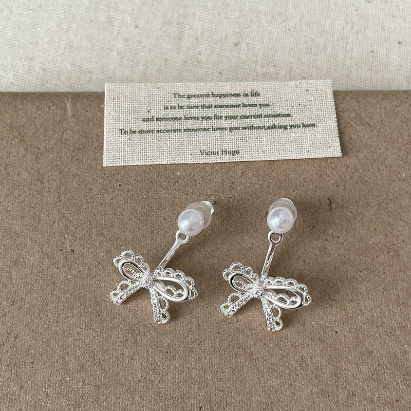 Bow Knot Cubic Zirconia Studs — silver earrings, view 7