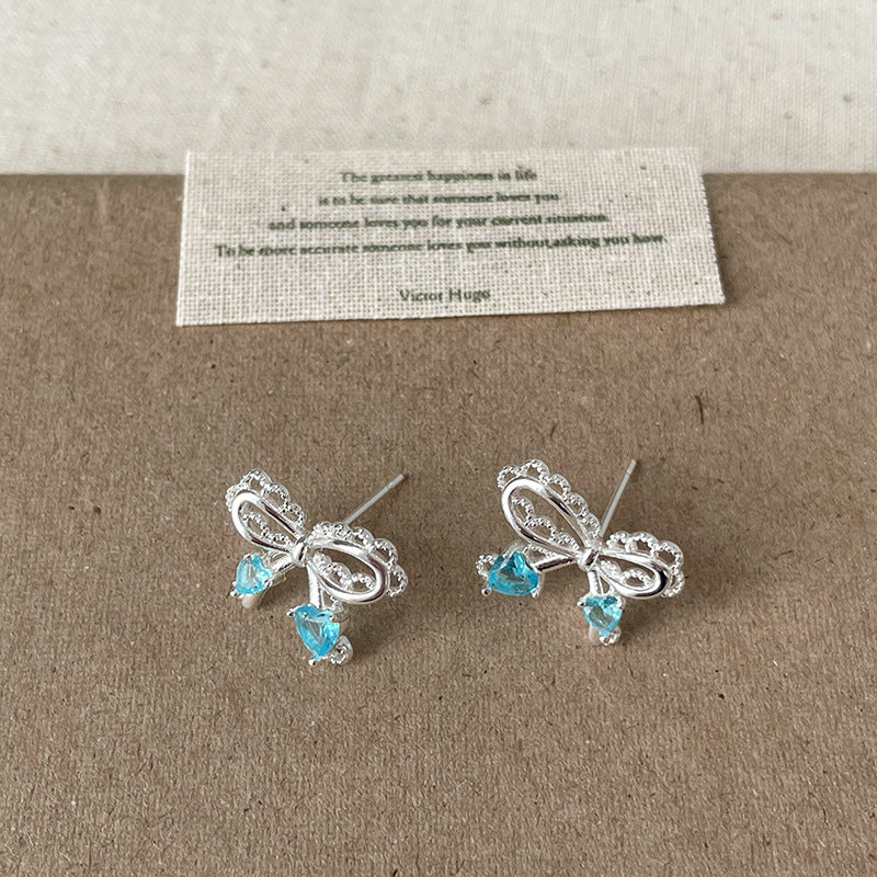 Bow Knot Cubic Zirconia Studs — silver earrings, view 8