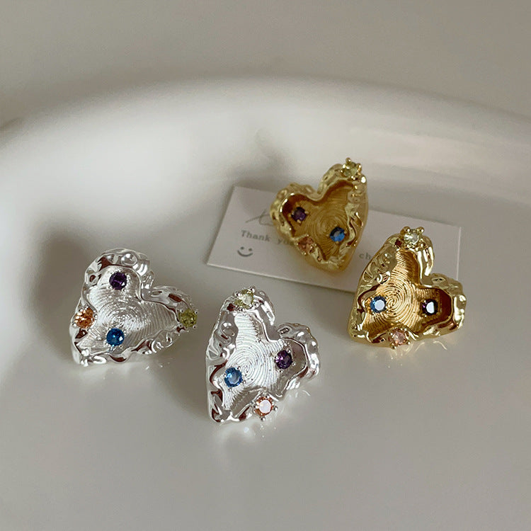 Cubic Zirconia Heart Studs — earrings, view 2