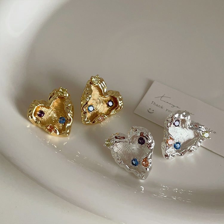 Cubic Zirconia Heart Studs — earrings, view 3