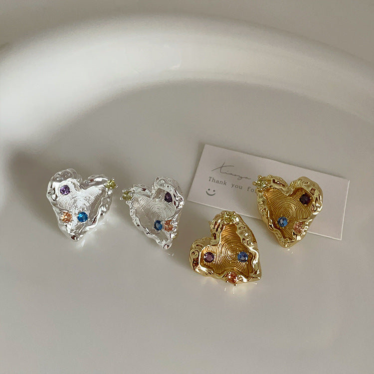 Cubic Zirconia Heart Studs — earrings, view 4
