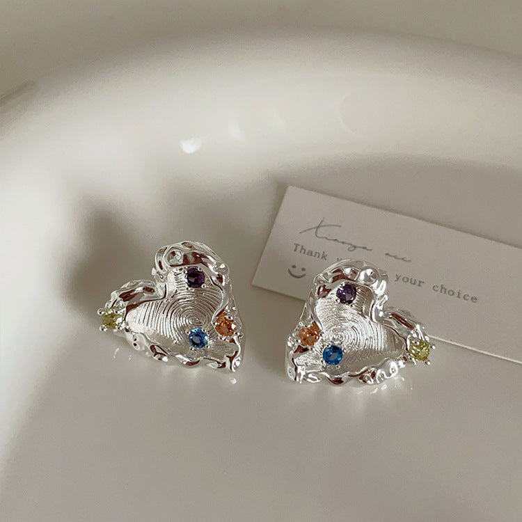 Cubic Zirconia Heart Studs — earrings, view 6