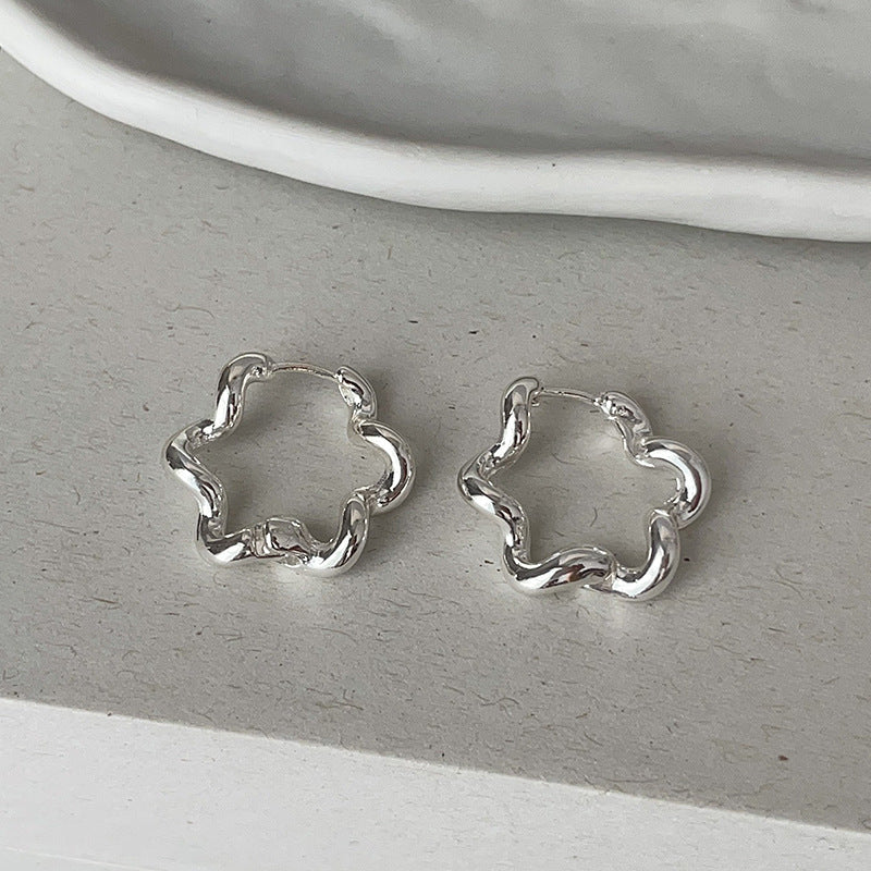 Hollow Geometric Hoop Earrings — silver earrings, view 2
