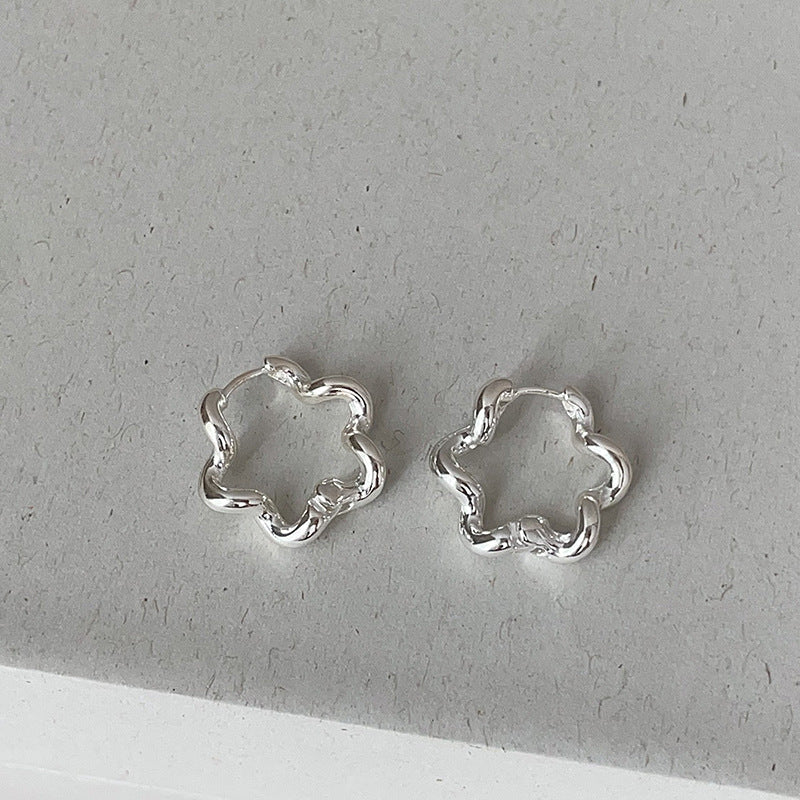 Hollow Geometric Hoop Earrings — silver earrings, view 3