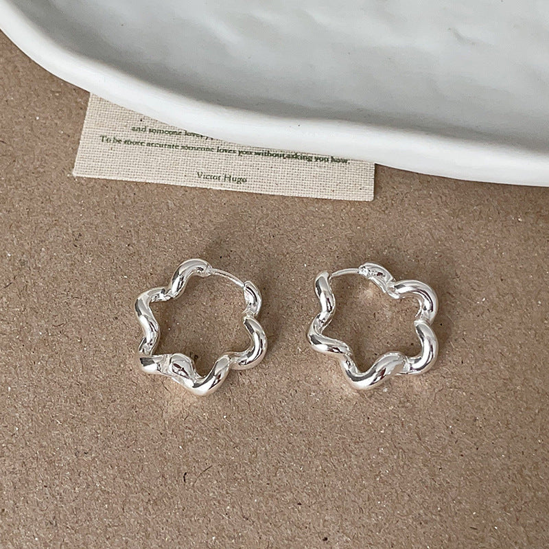 Hollow Geometric Hoop Earrings — silver earrings, view 4