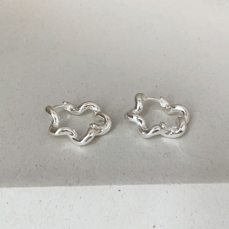Hollow Geometric Hoop Earrings — silver earrings, view 5
