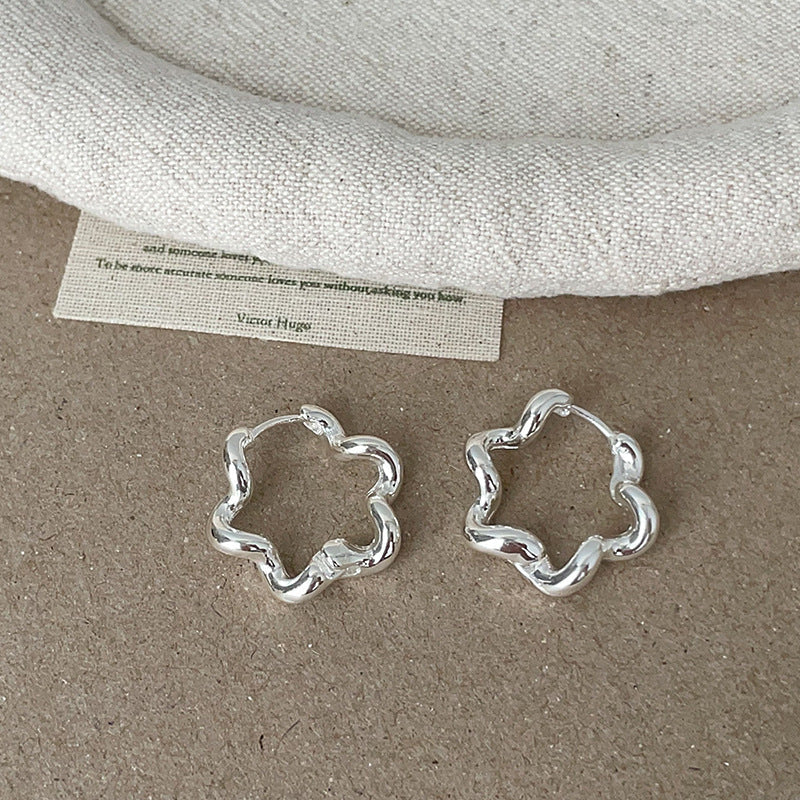 Hollow Geometric Hoop Earrings — silver earrings, view 6