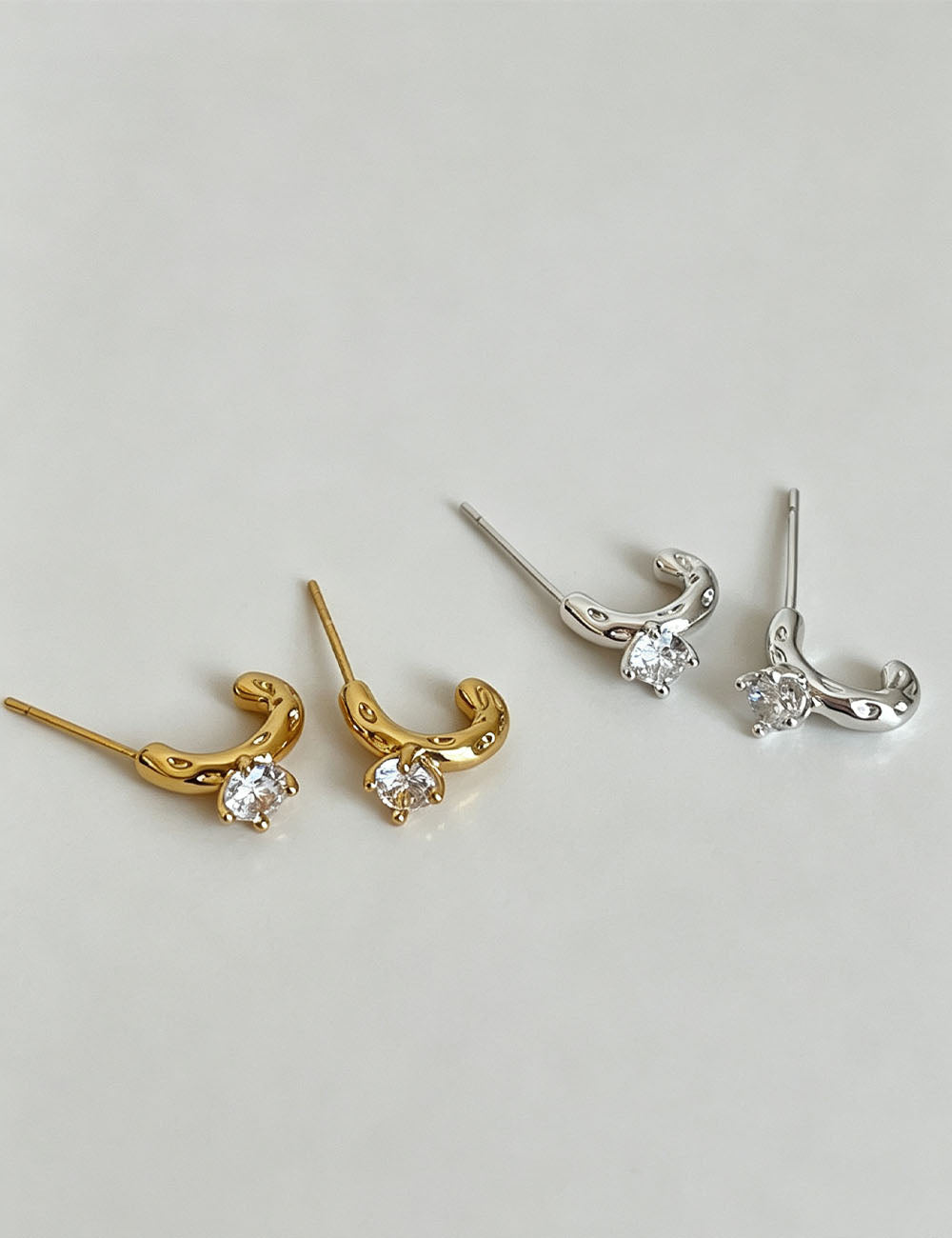 C-Shape Rhinestone Stud Earrings — earrings
