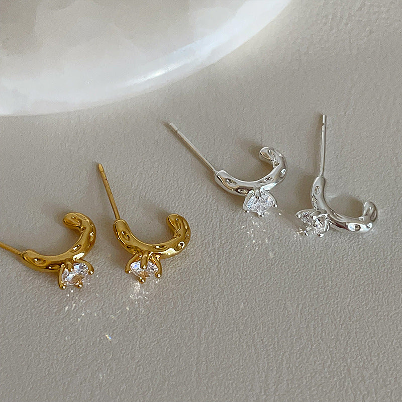 C-Shape Rhinestone Stud Earrings — earrings, view 2