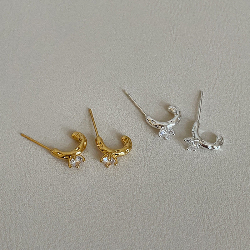 C-Shape Rhinestone Stud Earrings — earrings, view 3