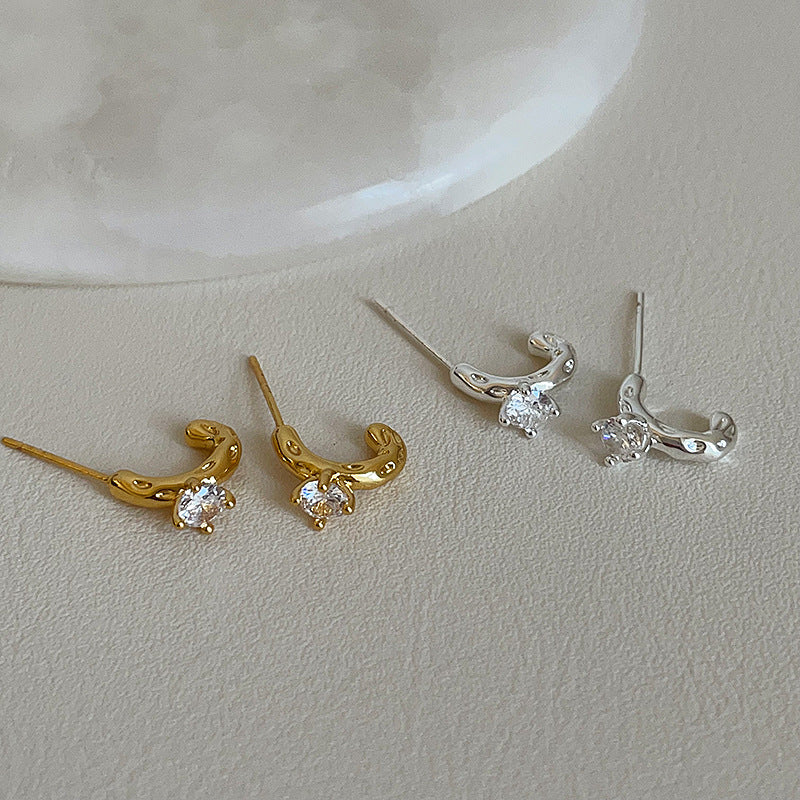 C-Shape Rhinestone Stud Earrings — earrings, view 4