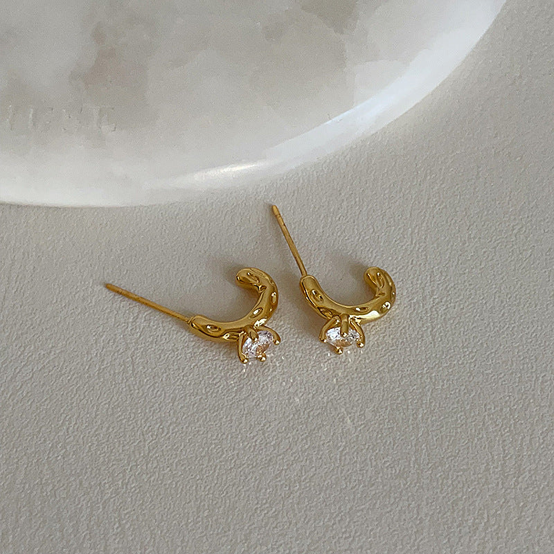 C-Shape Rhinestone Stud Earrings — earrings, view 5