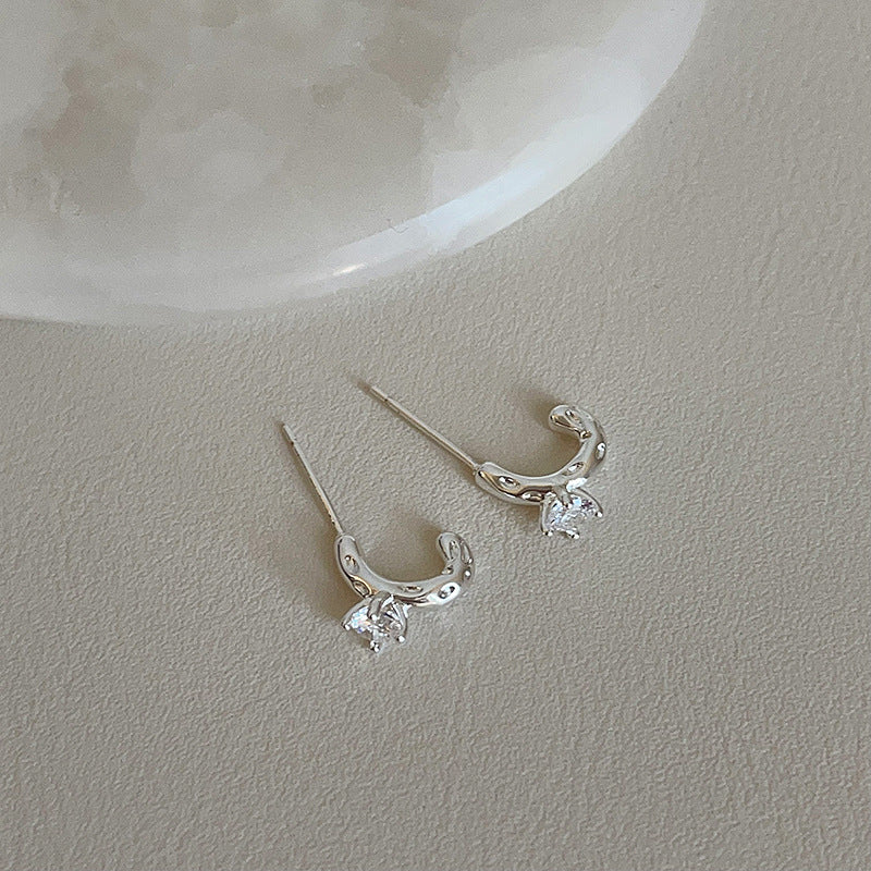 C-Shape Rhinestone Stud Earrings — earrings, view 6