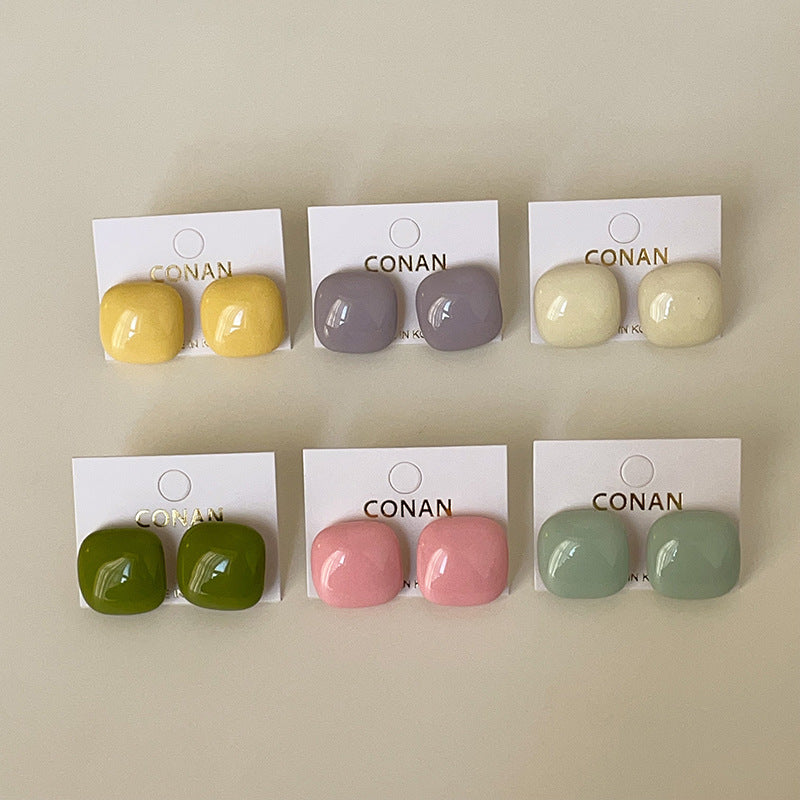 Enamel Drip Square Stud Earrings — earrings, view 3