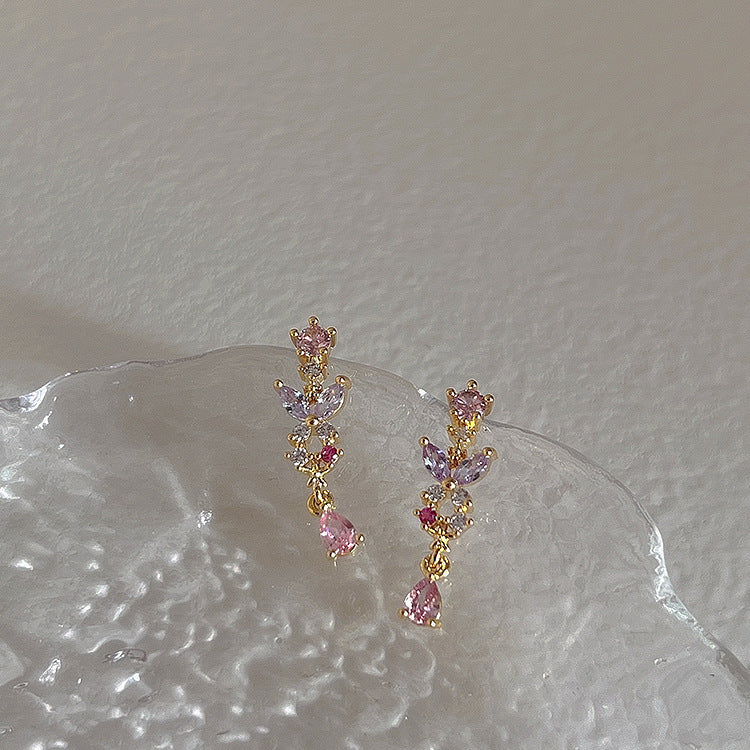 Colorful Rhinestone Butterfly Studs — gold earrings, view 2