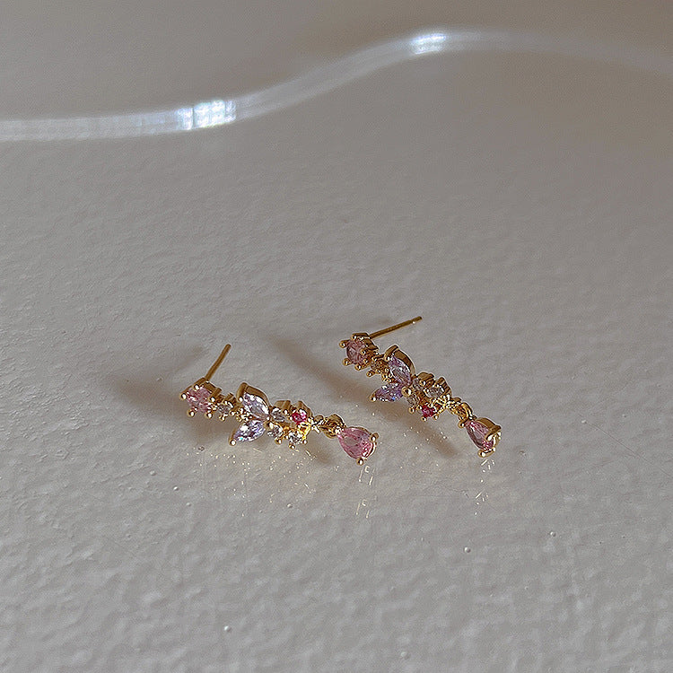 Colorful Rhinestone Butterfly Studs — gold earrings, view 3