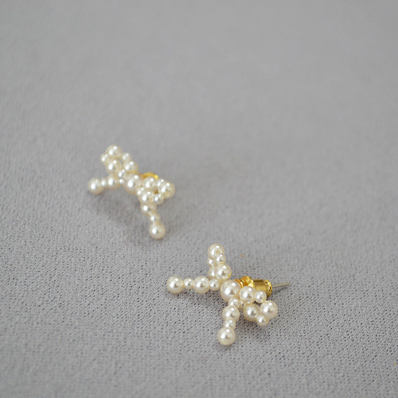 Bow Knot Imitation Pearl Studs — earrings, view 2