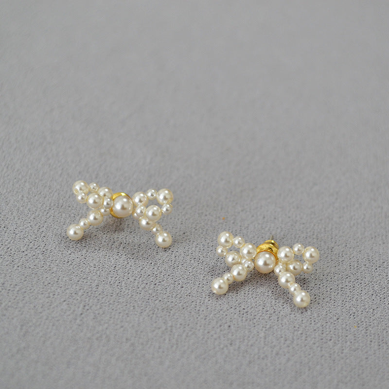 Bow Knot Imitation Pearl Studs — earrings, view 3