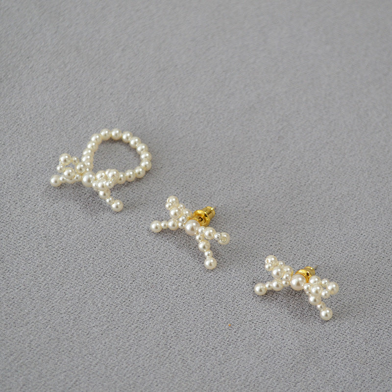 Bow Knot Imitation Pearl Studs — earrings, view 4