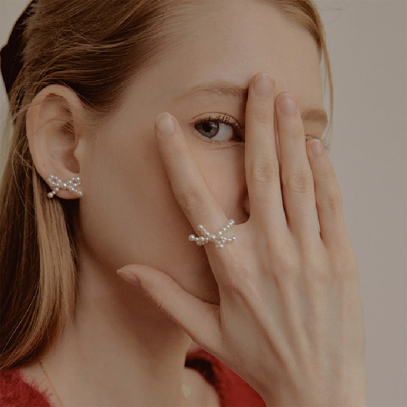 Bow Knot Imitation Pearl Studs — earrings, view 7