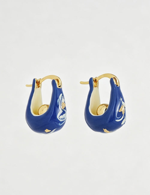 Blue Enamel Drip Hoop Earrings — blue earrings
