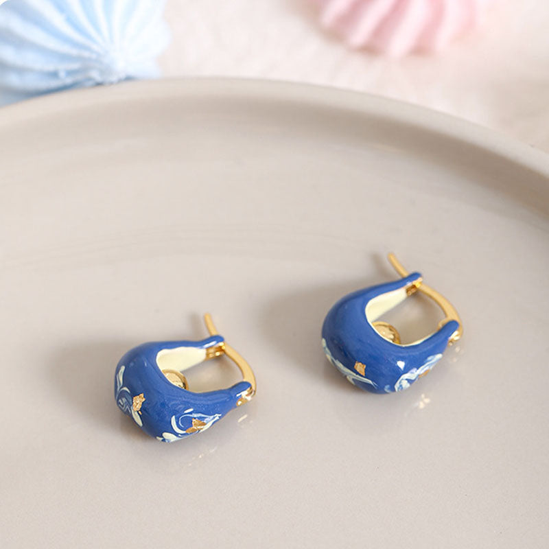 Blue Enamel Drip Hoop Earrings — blue earrings, view 2