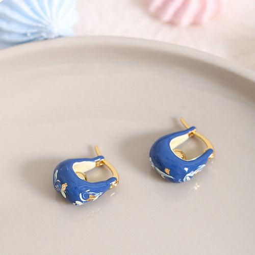 Blue Enamel Drip Hoop Earrings — blue earrings, view 2