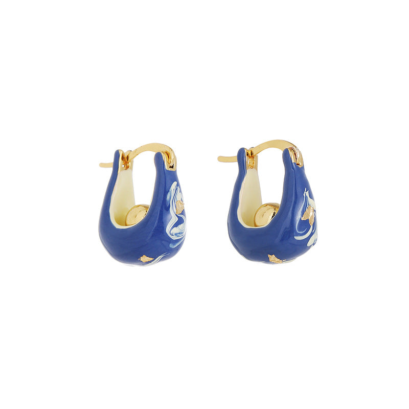 Blue Enamel Drip Hoop Earrings — blue earrings, view 3