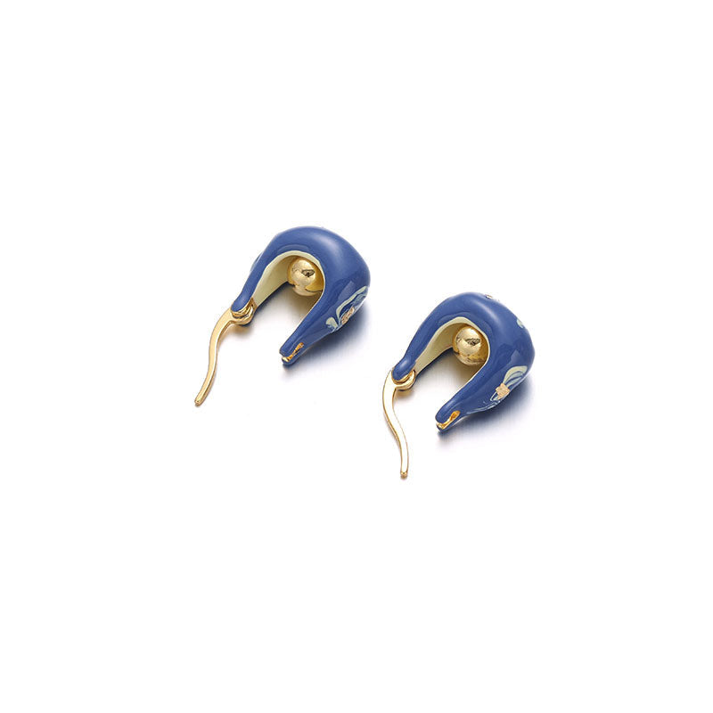 Blue Enamel Drip Hoop Earrings — blue earrings, view 4