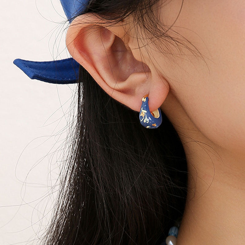 Blue Enamel Drip Hoop Earrings — blue earrings, view 5
