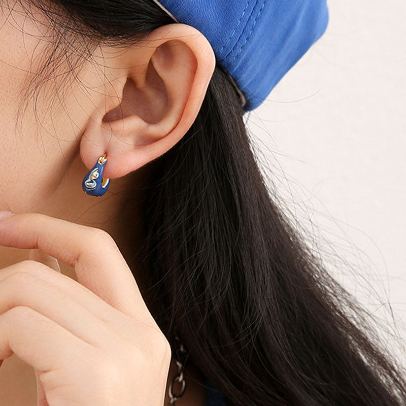 Blue Enamel Drip Hoop Earrings — blue earrings, view 6