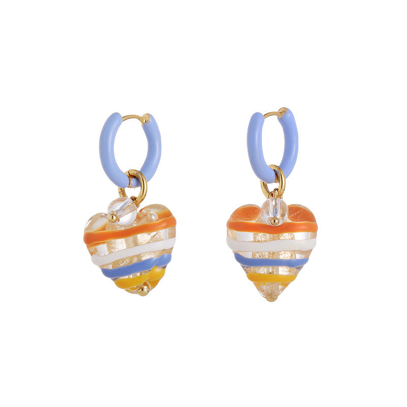 Multi-Colour Heart Dangle Hoop Earrings — earrings, view 2