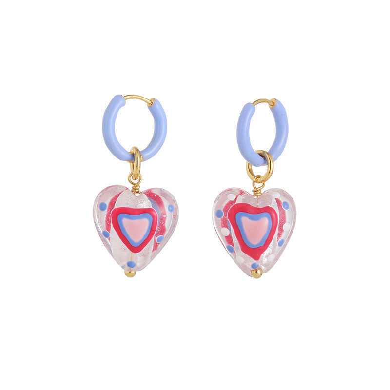 Multi-Colour Heart Dangle Hoop Earrings — earrings, view 3
